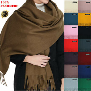 Womens Mens 100% Cashmere Oversized Solid Thick Blanket Wool Scarf Shawl Wrap