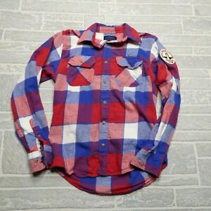 Hamm's Beer Angry Minnow Red White Blue Flannel Button Up Mens Size Small