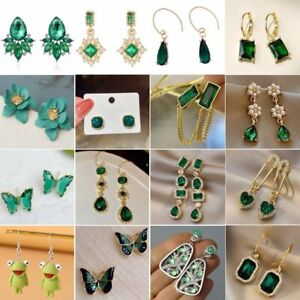 Green Crystal Geometric Zircon Women Earrings Stud Luxury Wedding Jewelry Gift