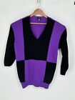 Vintage 80s Helen Hsu Tunic Sweater Sz L Purple/Blk Color Block Wearable Art T9
