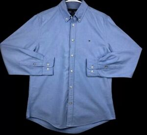 Tommy Hilfiger Mens Button Down Shirt XL Blue Long Sleev Custom Fit Collared