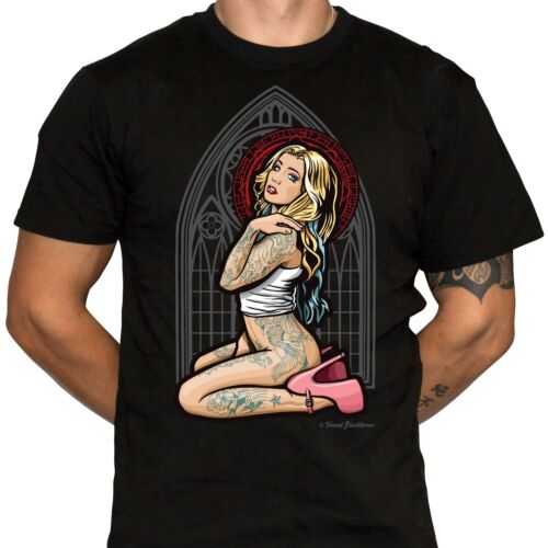 TATTOO GIRL PINUP T-Shirt - Illustration of Sexy Girl With Tattoos - 100% Cotton