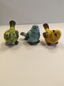 Set Of 3 Colorful Springtime Birdie Figurines
