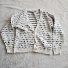 Vintage Eric Rhodes Sweater Cardigan White Knit Green Lines Button Mens Large