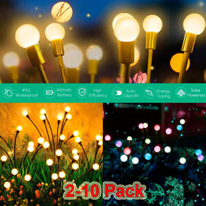 2-10 Solar Garden Lights Firefly Swaying Lamp Outdoor Waterproof Landscape Decor