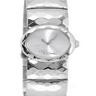 Roberto Cavalli Womens Faceted Watch, Silver Oval Dial, Stainless Steel Band