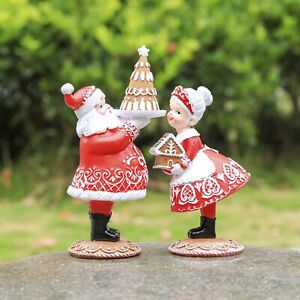 Mr Santa &Mrs Santa Christmas Figurine Resin Gingerbread Decor Couples Xmas Gift