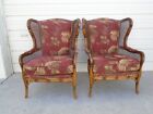 Rare Pair Faux Bamboo Lounge Chairs Wingback Cane Ears Chippendale Regency 2 Boh