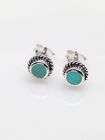 Round Turquoise Stud Earrings 925 Sterling Silver 6.5mm Small Post Studs