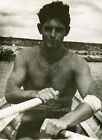Shirtless Handsome young man boat bulge beach trunks gay vtg photo