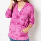 Quacker Factory Size 2X Berry Printed Waffle Knit Zip-Front Hooded Cardigan