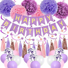 Purple Pink Birthday Party Decorations for Women Girls with Happy Birthday Banne