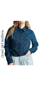Cruel Girl Womens Snap Front Western Cowgirl Rodeo Shirt Sz L Blue Floral Cotton