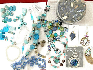 Huge Lot of BLUE Beads Jewelry Making Stone Acrylic Glass Metal PENDANTS CRAFTS