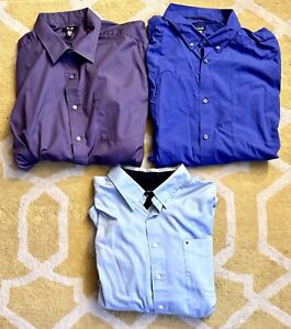 Men’s 2XL Dress Shirts LOT OF 3 18-18.5 36/37 Purple Light Blue HILFIGER A(2)Z