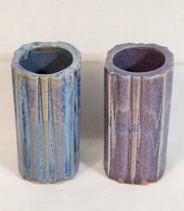 New ListingVINTAGE BAY Pottery Vase  Purple & Blue Drip Glaze (2)
