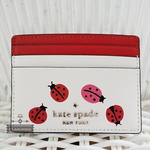 Kate Spade Staci Large Slim Ladybug Card Holder New DOTTIE AUTHENTIC Red White
