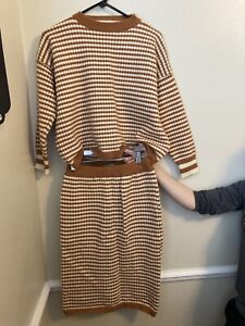 Fehrnvi Sweater Skirt Outfit Size small Brown and white stripes