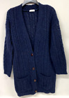 CELTIC & Co LONG CARDIGAN JACKET WOMENS M/L NAVYPURE WOOL CHUNKY CABLE KNIT 072