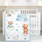 3 Pcs Cloud Balloon Bear Theme Crib Bedding Set for Boys Baby Nursery Mini Crib