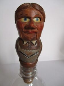 VTG CARVED WOOD WOMAN STICK TONGUE OUT EYES MOVE MECHANICAL BOTTLE STOPPER ANRI?