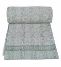 New Hand Block Print Cotton Vintage King Size Kantha Quilt Indian Bedspread Thro