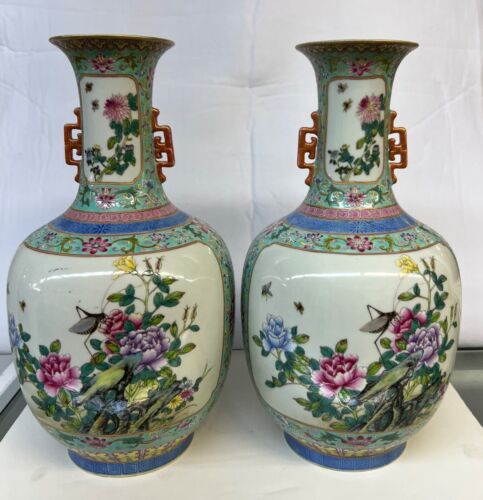 Pair of Chinese antique porcelain Vase.   13 3/8 inches