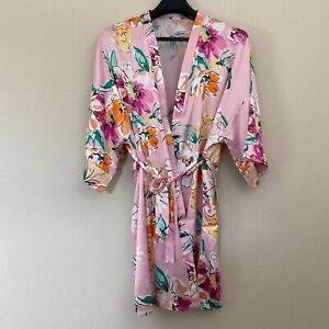 SOHO Apparel XXL Plus Robe Flora Print Pink Satin Womens Valentines Silky Belt