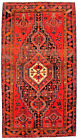 Hamedan Tribal Red Navy Blue Hand Knotted Wool Oriental Area Rug 5'4