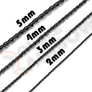 Men Women's Stainless Steel Black Plated 2mm/3mm/4mm/5mm Rope Necklace Chain