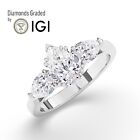 Pear Solitaire 18K White Gold Trilogy Ring,2 ct, Lab-grown IGI Certified