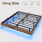 Full/Queen/King Size Floating Platform Bed Frame, Steel Slat + Rustic Brown Wood