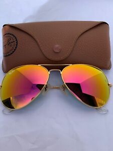 Ray-Ban Aviator Sunglasses Gold Frame Pink Yellow Flash Lens RB3025 112/4T 58mm