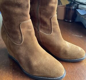 JOHNSON & MURPHY Wedge Boots Brown Leather Suede Women's Size 10 Knee High Zip