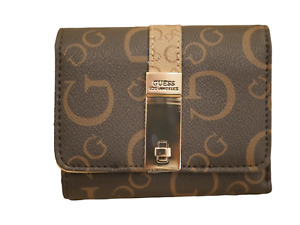 NEW WOMENS BROWN  GUESS SMALL TRIFOLD BILL CREDIT CARD ID COIN WALLET CORTNI
