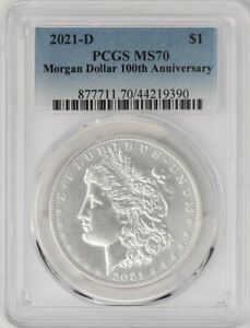 2021-D Morgan Silver Dollar $ 100th Anniversary MS70 PCGS 948366-23Q