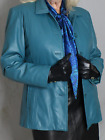 Womens Leather Blazer Jacket Blue L SOFT Lambskin Vintage 80s 90s Rare Mob Wife