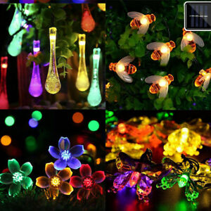 Solar String Bee Flowers Drips Butterfly LED Fairy Decor Lights Garden NEW US