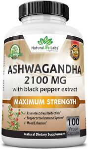 Organic Ashwagandha 2100mg - 100 vegan capsules 100% Pure Organic