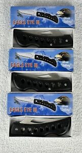 New ListingLot Of 3, Frost Cutlery Eagle Eye III 5” Closed Lockback Knife with Black Handle