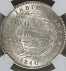 1840 British East India Company, B & C Silver Rupee Coin Queen Victoria, NGC UNC