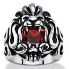 PalmBeach Jewelry Men's 2.65 TCW Red CZ Antiqued Stainless Steel Lion Ring