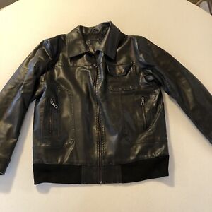 Whispering Smith Black Faux Leather Jacket Mens Large Full Zip Biker Jacket