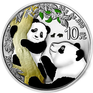 2021 China Panda Gilded Color Bull and Bear Blue Line Silver Coin 1Oz Top