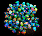 Natural Multi Fire Ethiopian Opal Oval Cabochon Loose Gemstone Lot 5 Pcs 5*7 MM