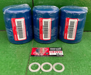 Genuine Honda 15400-PLM-A02 Oil Filter 3 Pk Filters, 3 Washers & 1 Battery 2032