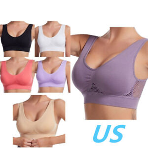 US Womens Wide Straps Sport Yoga Crop Top Vest Bra Tops with Removable Pads