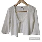 Vintage Y2K Open Knit Textured Cropped Cardigan Sweater White Petite Medium 90s