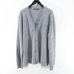 Acne Studios Long Sleeve Cardigan Knit Xxl Gray Patch Embroidery Button Rib Hair