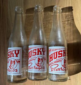3 Vintage Husky Brand Beverages ACL Soda Bottle 10 oz Marysville WN